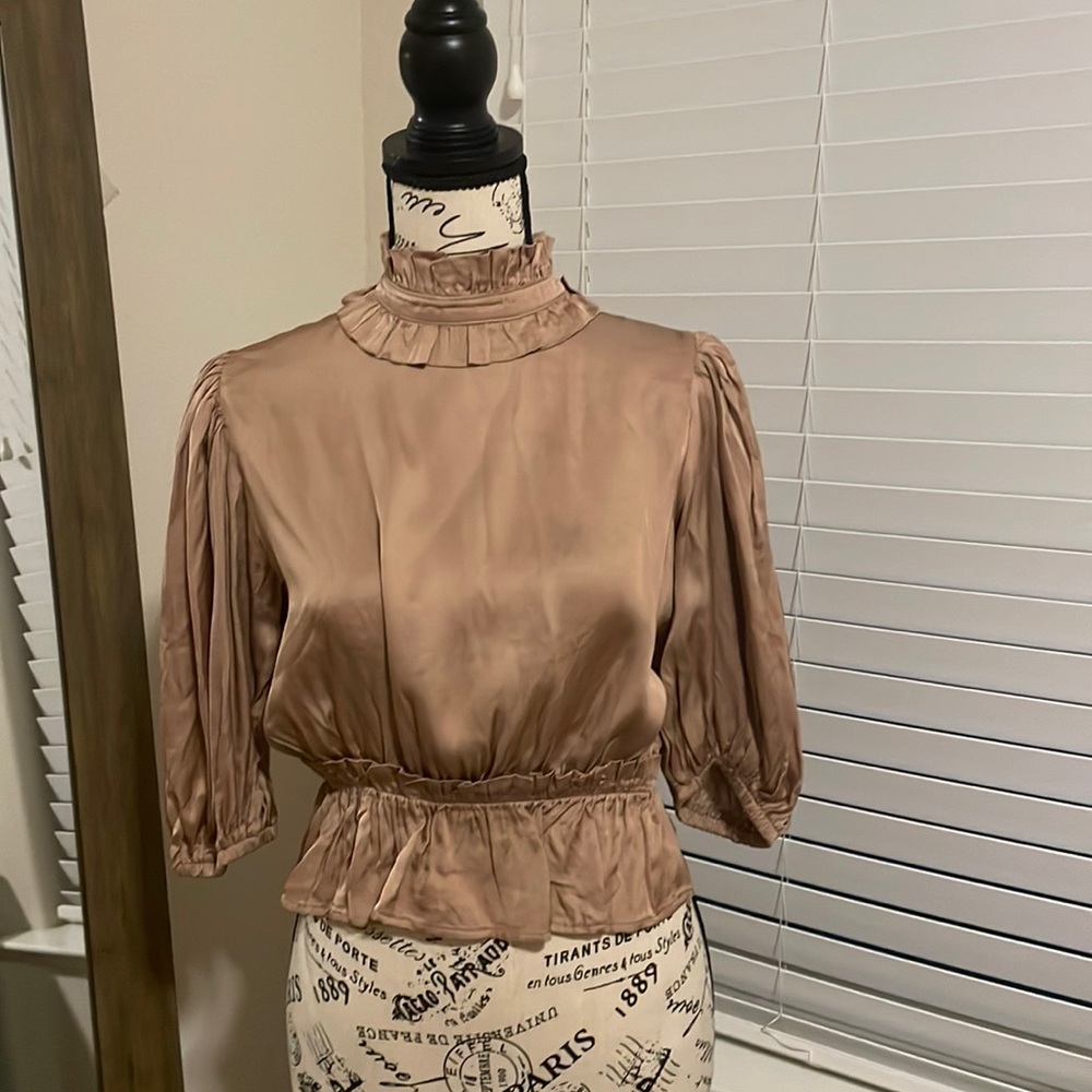 Satin high collar shirt